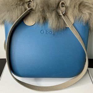 Full OBag with Accessories: Faux Fur and fabric insert. Blue / Gray / Plaid.